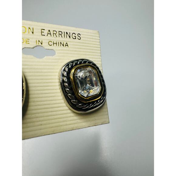 Metal Robe and Rhinestone Clip-On Fashion Earrings - Picture 2 of 5